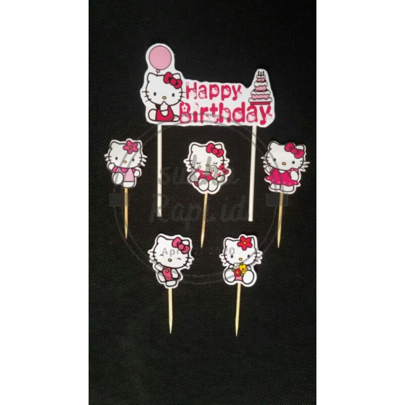 (SKR) Cake Topper Kertas Happy Birthday Hello Kitty