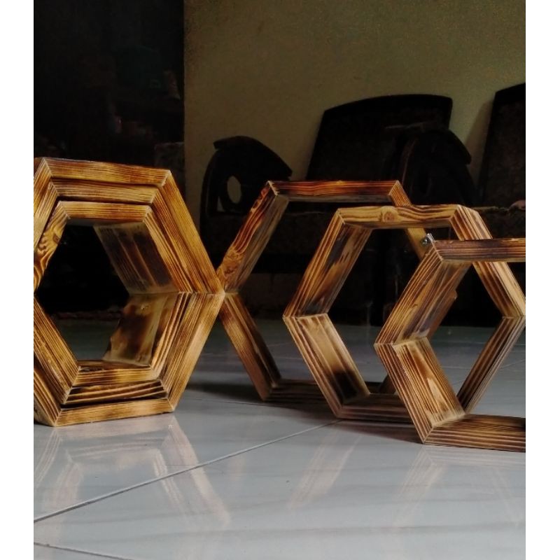 RAK DINDING SEGI ENAM HOXAGONAL 1SET 3PCS