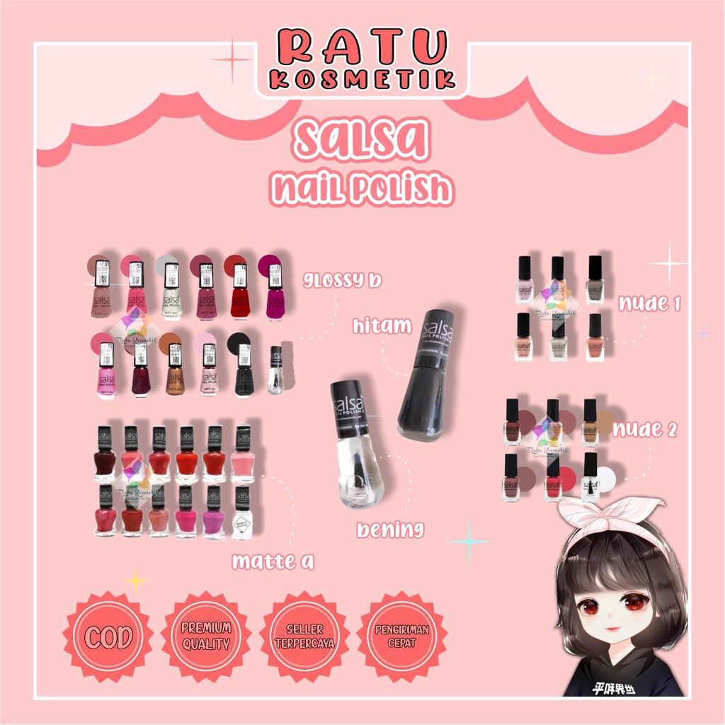 ❤ RATU ❤ Salsa Nail Polish Nude Series 01 | Nude 02 | Matte A | Matte B |  Bening | Hitam Cat Kuku KUTEK