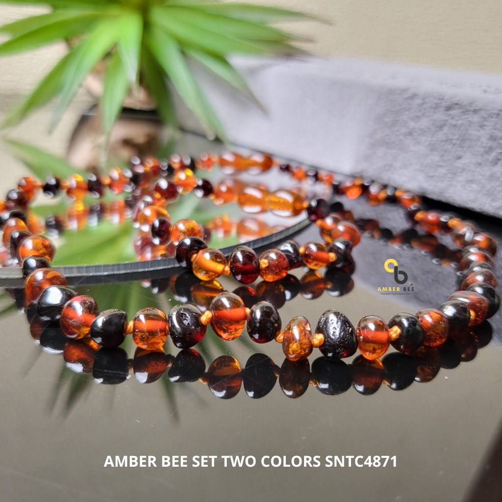 Set Kalung Gelang Amber Baltic Bayi &amp; Anak Mix 2 Glossy Cherry Cognac NBGCC4871 By Amber Bee