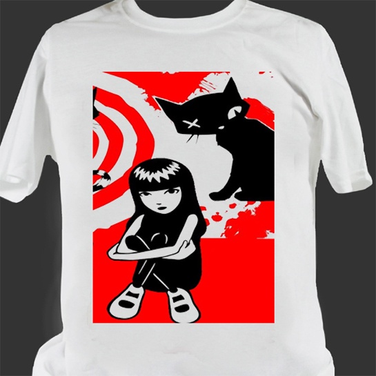 Kaos Emily The Strange Top Taillen Band Music Cat Tshirt Casual Bahan Katun
