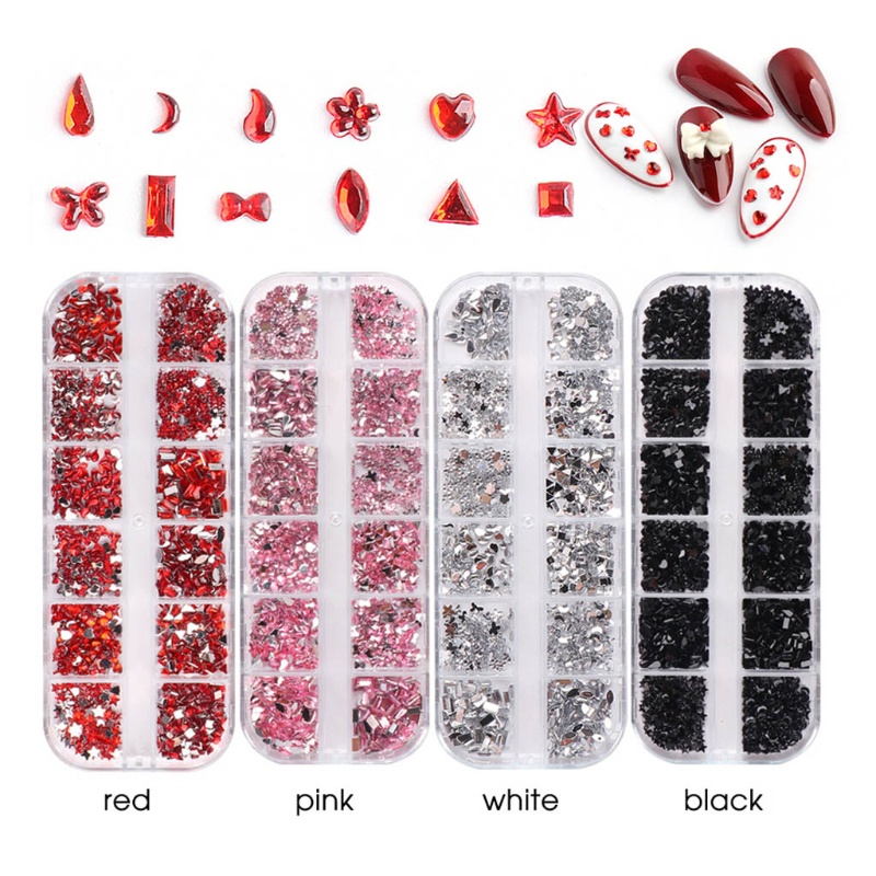 SIY  12 Grids Multi Size Shape Resin DIY Manicure 3D Nail Art Phone Case Decorations with Pick Up Tweezer and Dotting Pen Accessories