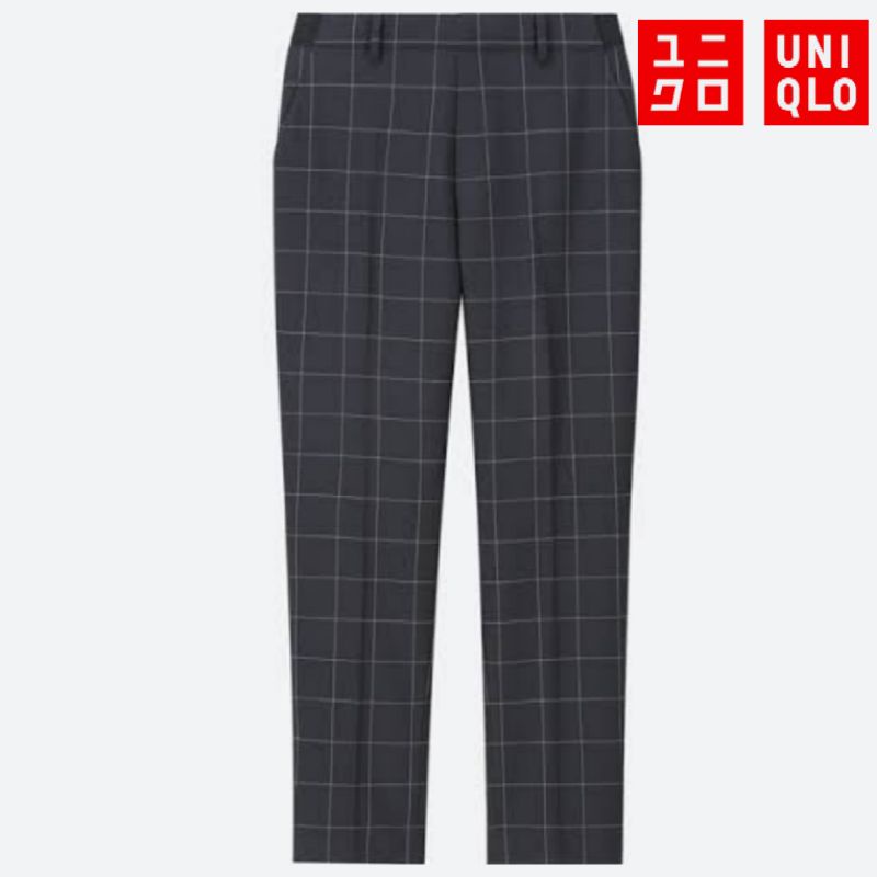 Uniqlo Ezy Ankle Pants Karet Pattern Motif Tartan Kotak S M L XL Celana Kerja (Preloved)