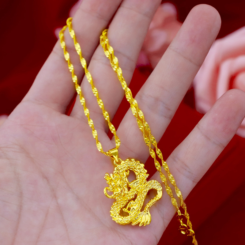 Kalung Rantai Dengan Liontin Naga Bangkok Warna Emas Untuk Wanita