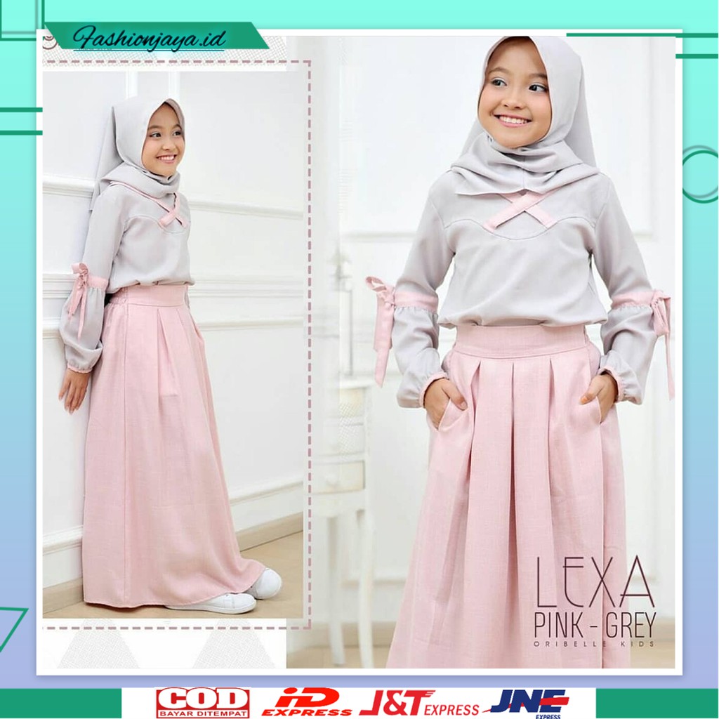 setelan rok anak perempuan muslim 8-10 tahun untuk lebaran Terbaru 2022 Kekinian Lexa Bahan Full Bal
