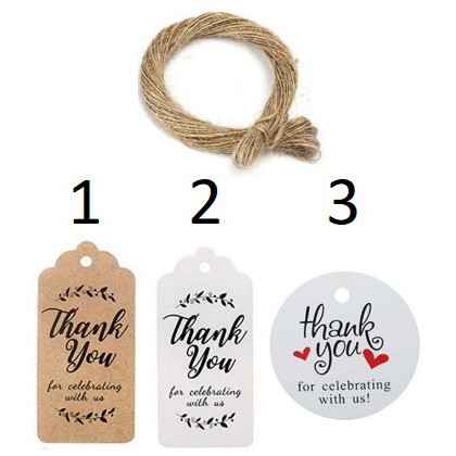 

PT011 Label Paper Hang Tag Thank You For Celebrating With Us Letter Black Gantungan + Tali rami
