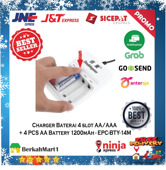 Charger Baterai AA AAA isi 4 Slot BONUS Batu Cas Ulang AA 1200mAh 4PCS