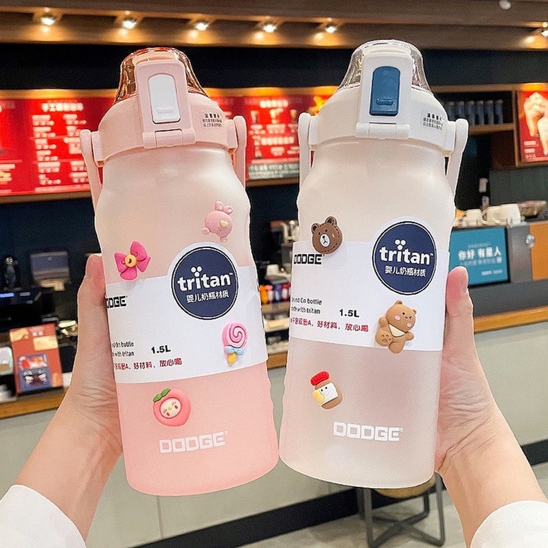 Botol Air Minum Kapasitas Besar 1.5 / 2L Warna Gradasi Dengan Sedotan + Pegangan