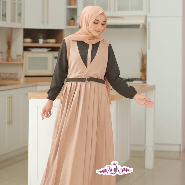 GAMIS DRESS LAURA ITY CREPE ORI ZAHIN CANTIK-cream