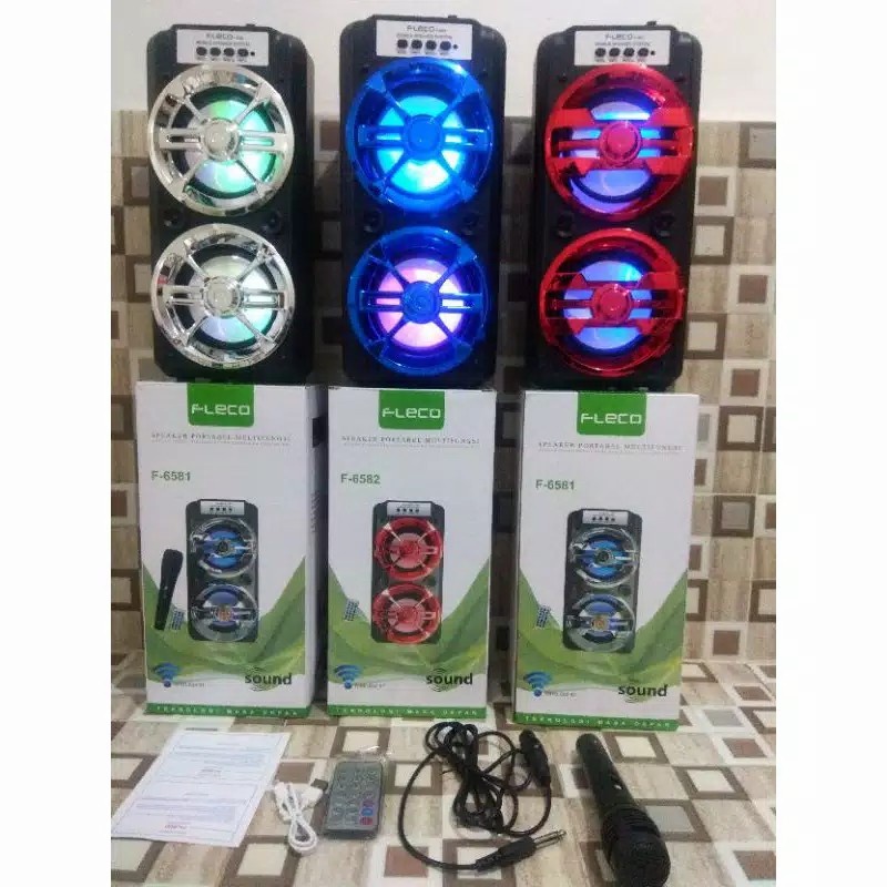 MURAH!!! Speaker Karaoke Bluetooth Fleco F-6581 / F-6582 Free Mic Dan Remot Extra Bass Berkualitas