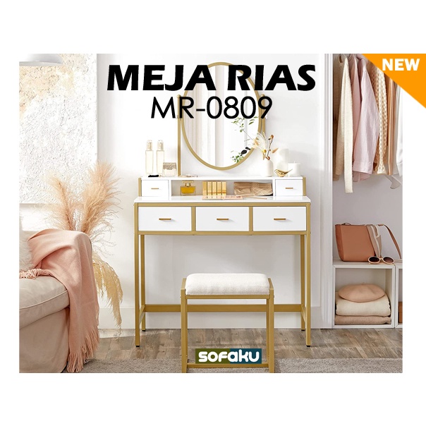 Meja Rias MR-0809 - Meja Rias Besi Gold Doff Laci Meja Hias Motif Meja Make Up Meja MUA - Meja Kamar