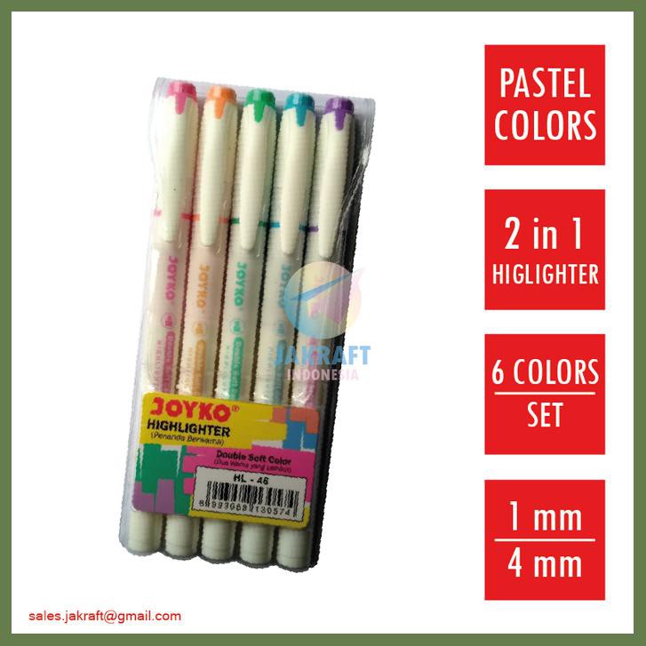 

HIGHLIGHTER STABILO MARKER WARNA PASTEL 2 IN 1 JOYKO HL-46 LENGKAP