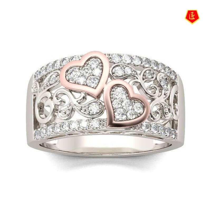 [Ready Stock]18K Rose Gold Color Separation Heart-Shaped Ring Simple and Elegant