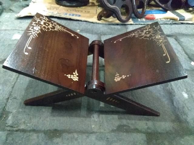 (BISA COD) REXAL BUNGA UKIR BUNGA BAHAN KAYU JATI UKURAN 14x35 cm - MEJA BACA KITAB SUCI ALQURAN