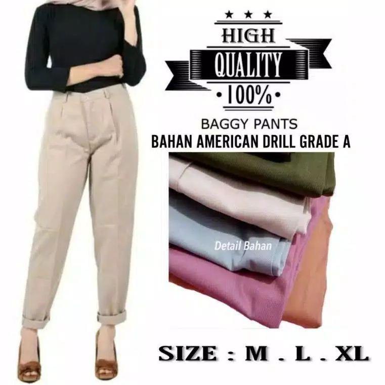 Terbaru BAGGY P PUM AMERICAN DRILL GRADE A CELANA PANJANG WANITA CELANA KANTOR KERJA O4X7