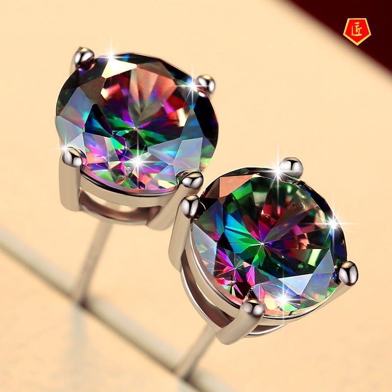 [Ready Stock]S925 Silver Personalized Classic Rainbow Color Gemstone Earrings