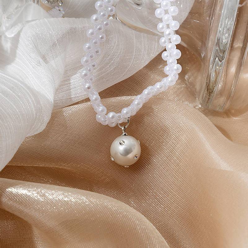 Kalung Choker Dengan Liontin Mutiara Imitasi Untuk Wanita