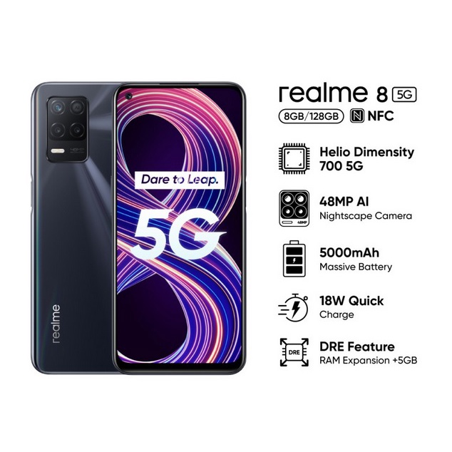 HP realme 8 5G 8/128GB - 8/128 Helio Dimensity 700 5G, NFC, 16MP AI Selfie