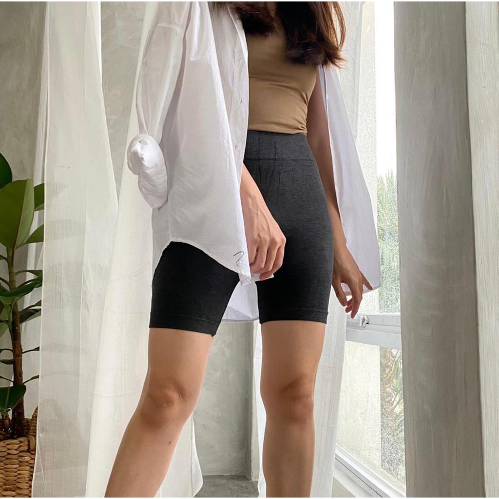 Hopylovy Celana Legging Wanita Selutut | Leging Highwaist Wanita 3/4 Biker Pants Celana Sepeda