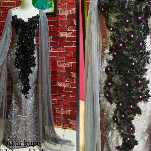 baju singer/baju penyanyi/akar silverrr 3d hitam slendang