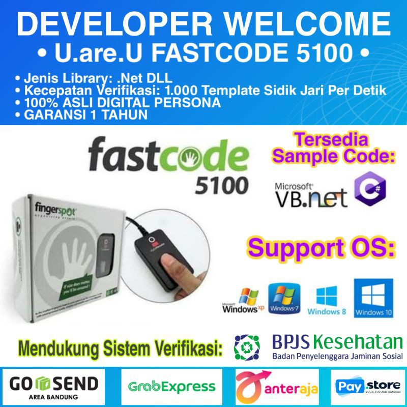 Fingerspot Fastcode 5100 SDK / Fingerprint Reader + SDK / Software Pengembangan / Finger print BPJS