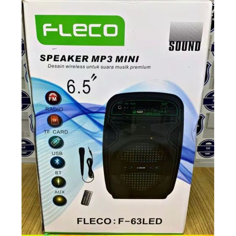 Speaker Bluetooth Portable Fleco F-63LED 6.5&quot; Free Mic