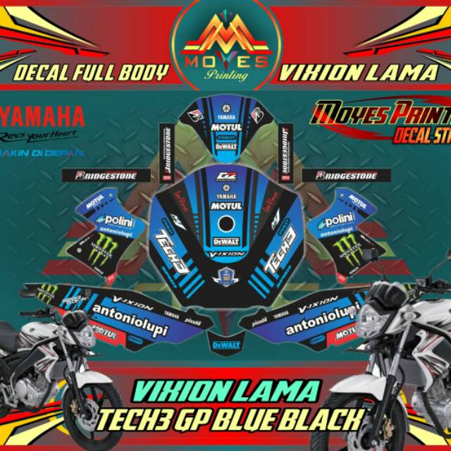 Decal Motor vixion  Fulbody Lama Sticker Motor vixion Tech 3 blue