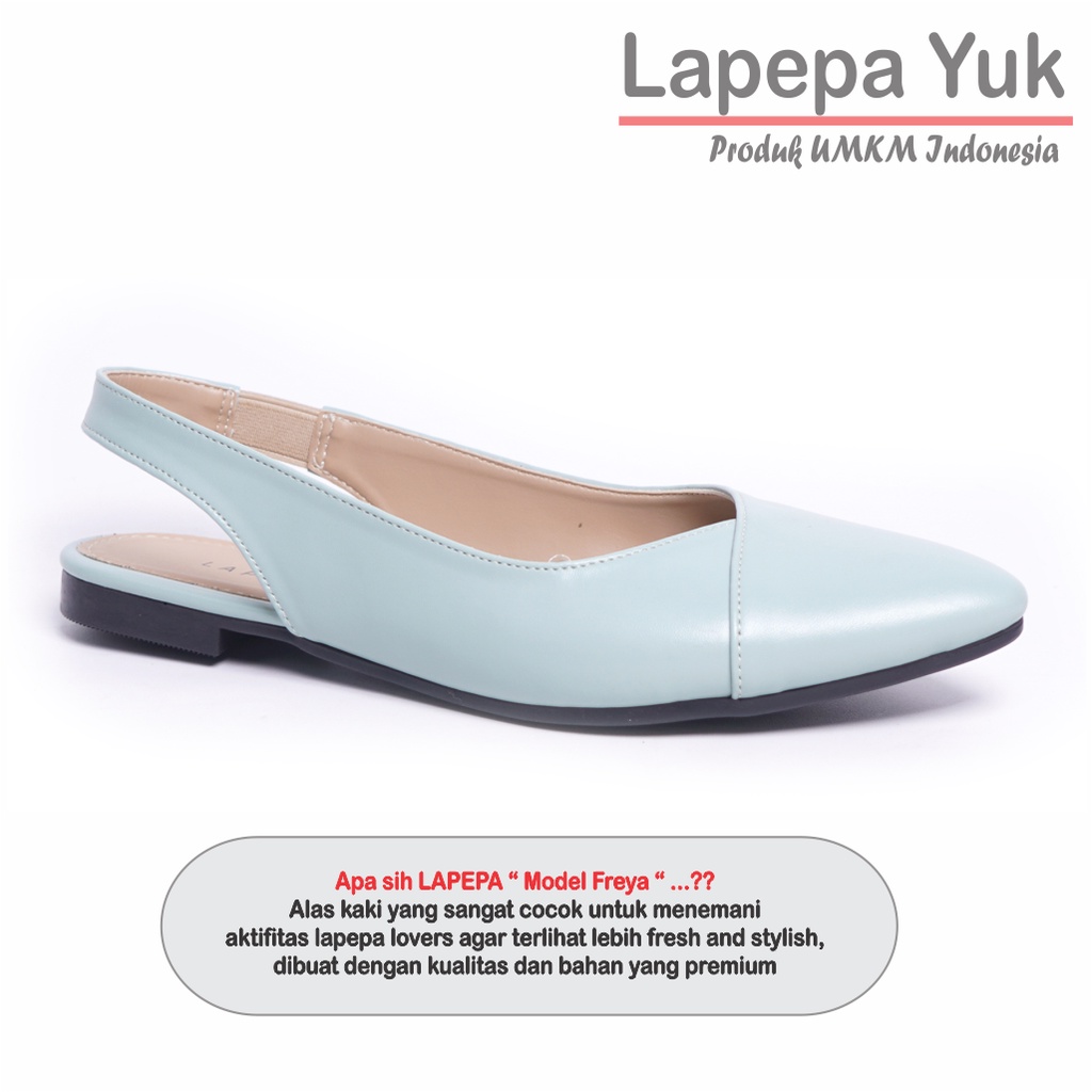 LAPEPA YUK - Sepatu Flat Shoes Wanita FREYA Untuk Kerja kantor Spatu Flatshoes Cewek Kuliahan Jalan Santai Casual Empuk Slop Lancip Warna MINT Kasual Hijau Sage Green Strap Tali Selop Belakang Premium Original Kekinian Terbaru Shoes Mall Official Store