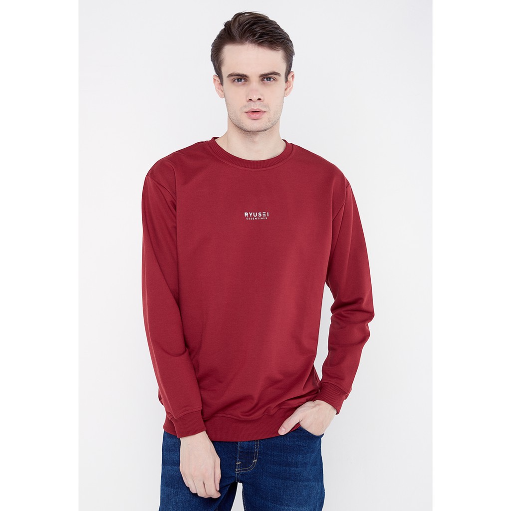  Sweater Pria  Ryusei Sweater  Men Essentials Maroon 