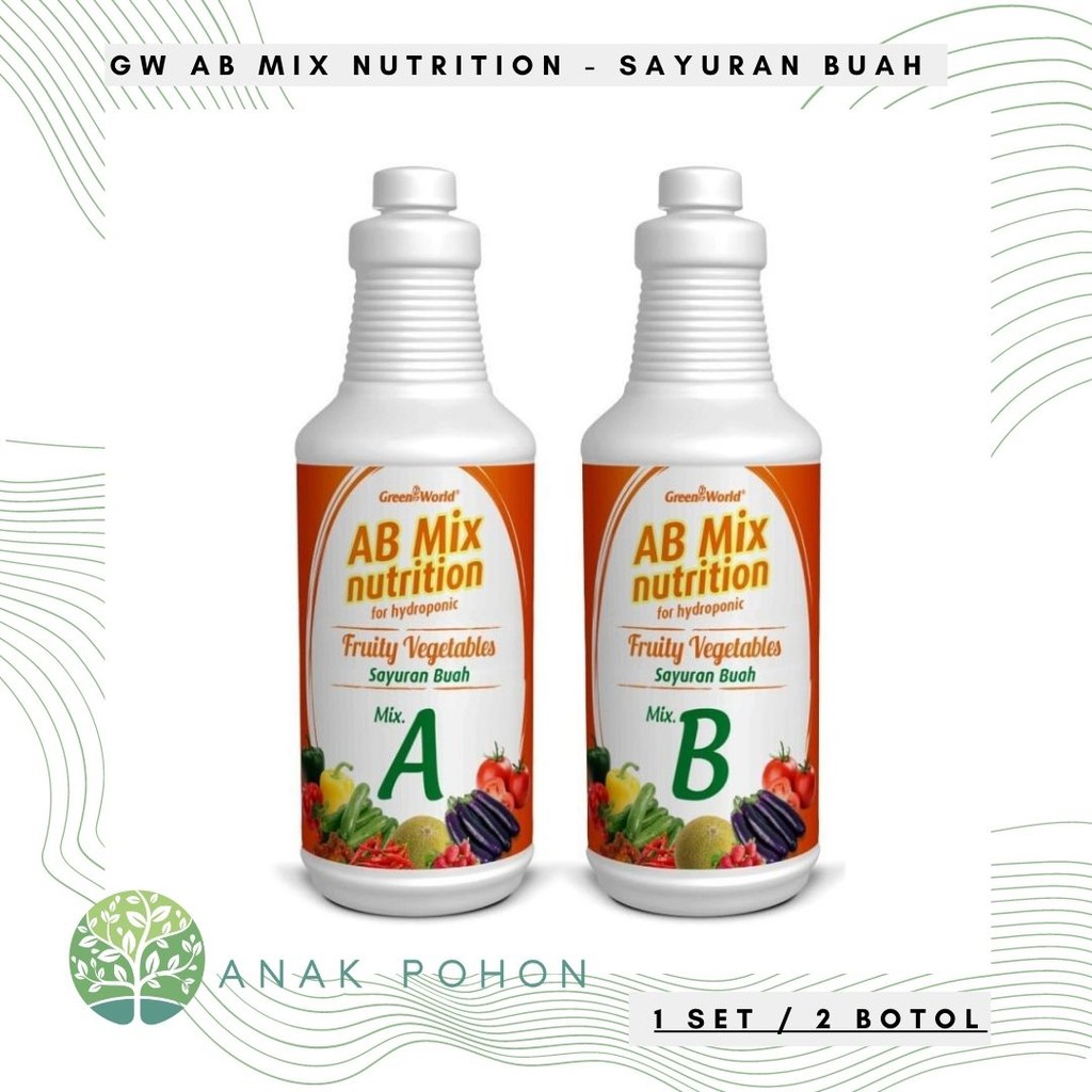 (1 SET) Pupuk Hidroponik AB Mix Nutrition Sayuran Buah Green World - 498 ml x 2 botol