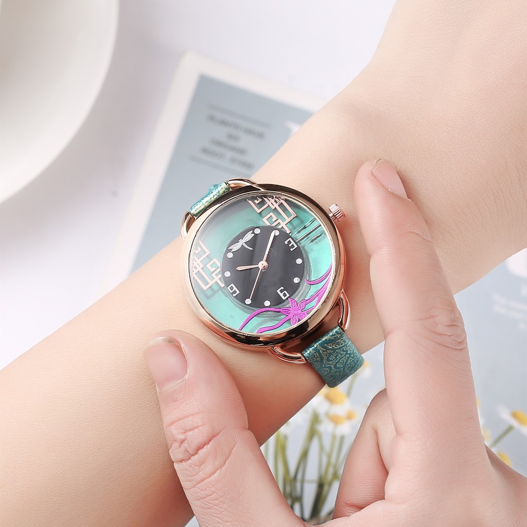 TALI KULIT BARU DENGAN JAM TANGAN FASHION WANITA DARI BERLIAN WANITA FASHION KULIT EMBOSSED DIAL W51