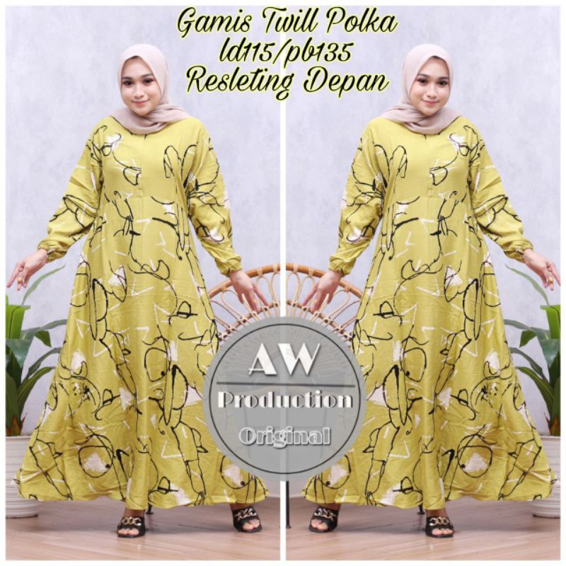 GAMIS TWILL ORI MOTIF ABSTRAK RESLETING DEPAN BUMIL FRIENDLY DRESS WANITA KEKINIAN ADEM MURAH