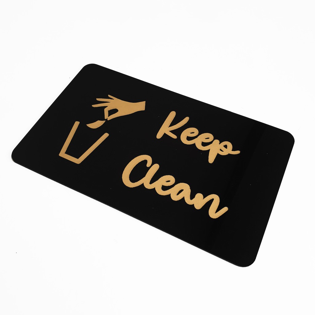 SIGN AKRILIK Pintu - KEEP CLEAN GOLD - 20x12cm - Signage Cafe/Resto