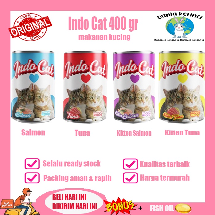 MAKANAN KUCING KALENG INDO CAT 400 GR CAT FOOD BASAH ADULT KITTEN SALMON TUNA-Salmon