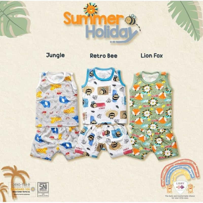 Baju Bayi Setelan Oblong Kutung Celana Pendek Libby Summer Holiday (1 stel/set)