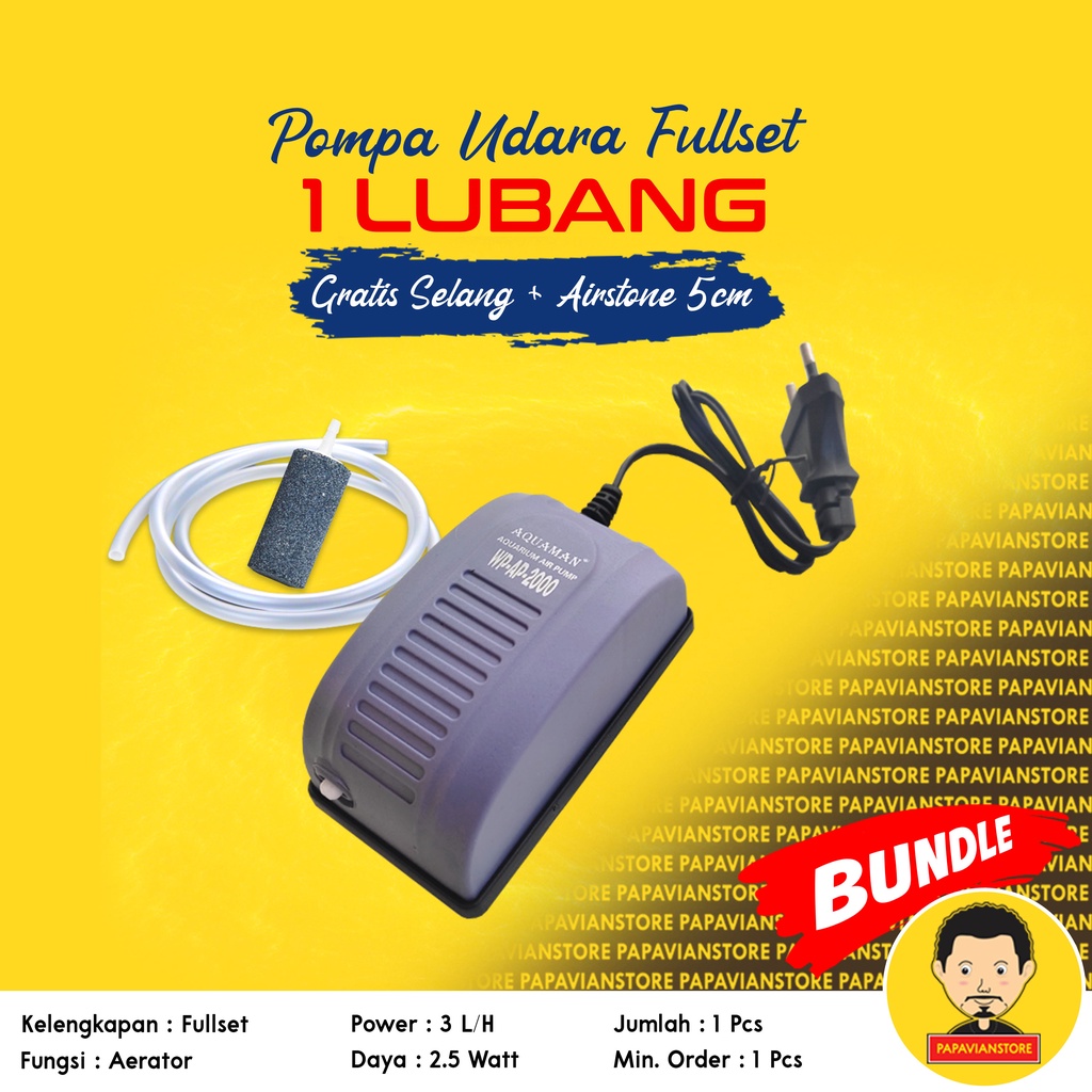 Pompa Udara Aerator Mesin Gelembung 1 2 Lubang AC Aquarium Kolam Ikan Hias Aquascape Koi Fullset Gratis Selang Air Stone Udara Air Pump Low Watt - 3 2x4 Liter Per Menit LPM Rendah Daya P030