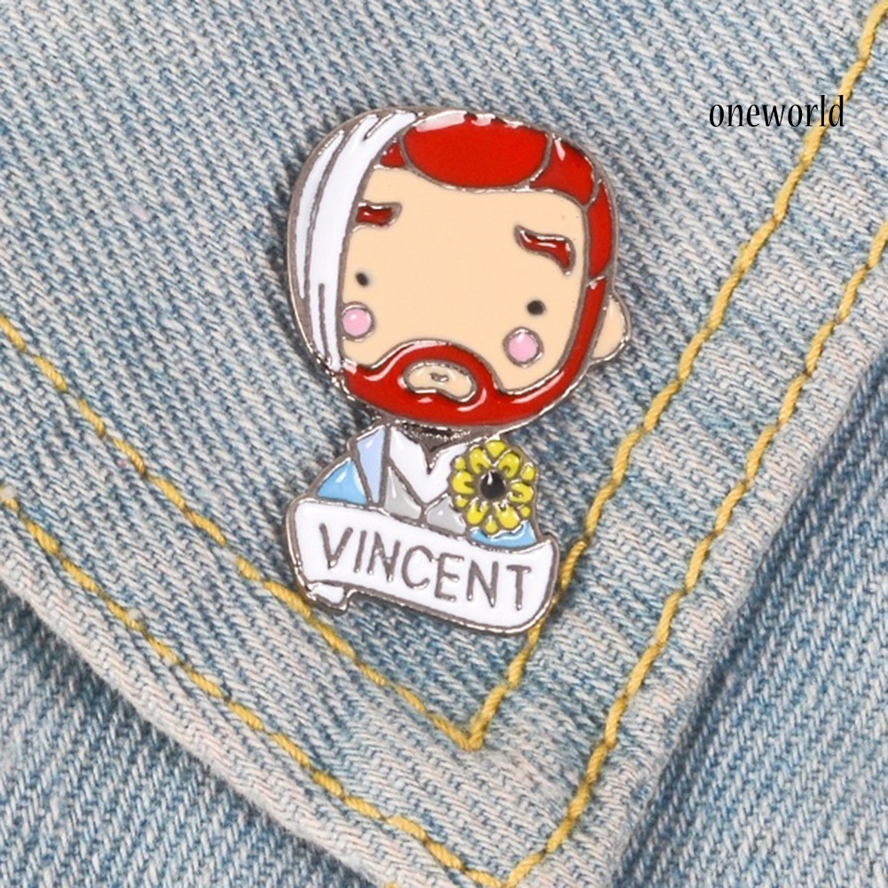 OW@ Fashion English Letter Vincent Van Gogh Badge Alloy Brooch Pin Clothes Jewelry