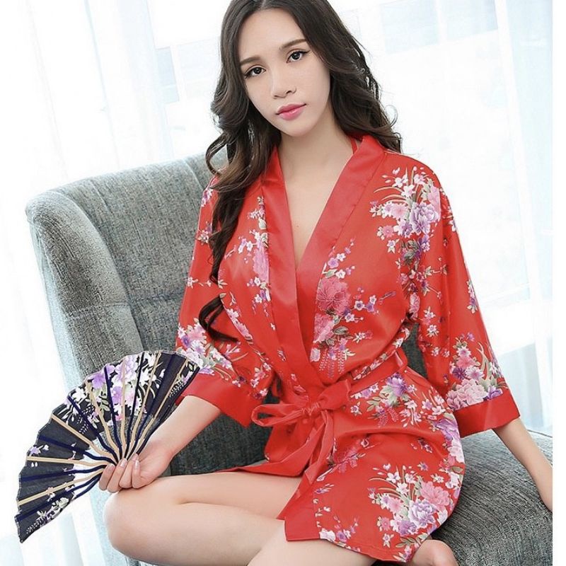 Lingerie Kimono Bunga Cosplay Baju Tidur Satin LJ01001