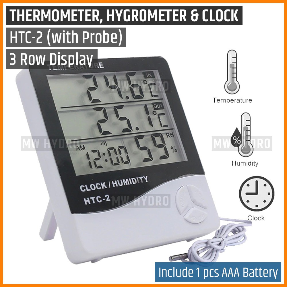 HTC-2 - 3 Row Display - In/Out Thermometer, Hygrometer &amp; Clock