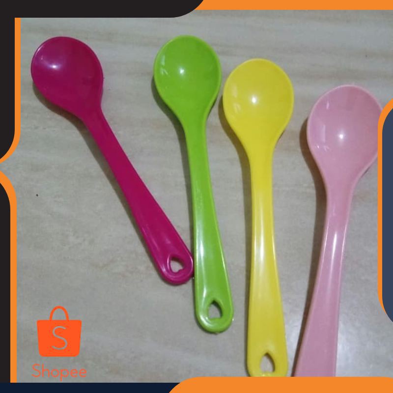 Grosir Souvenir Termurah 50 Pcs Sendok Makan Melamin Warna Import Packing Mika Motif Putih | Alat Ma