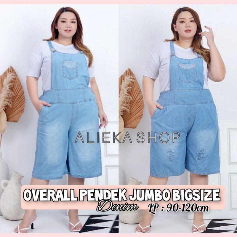 ALIEKA SHOP - OVERALL PENDEK JUMBO. BAJU KODOK. BIG SIZE . DENIM
