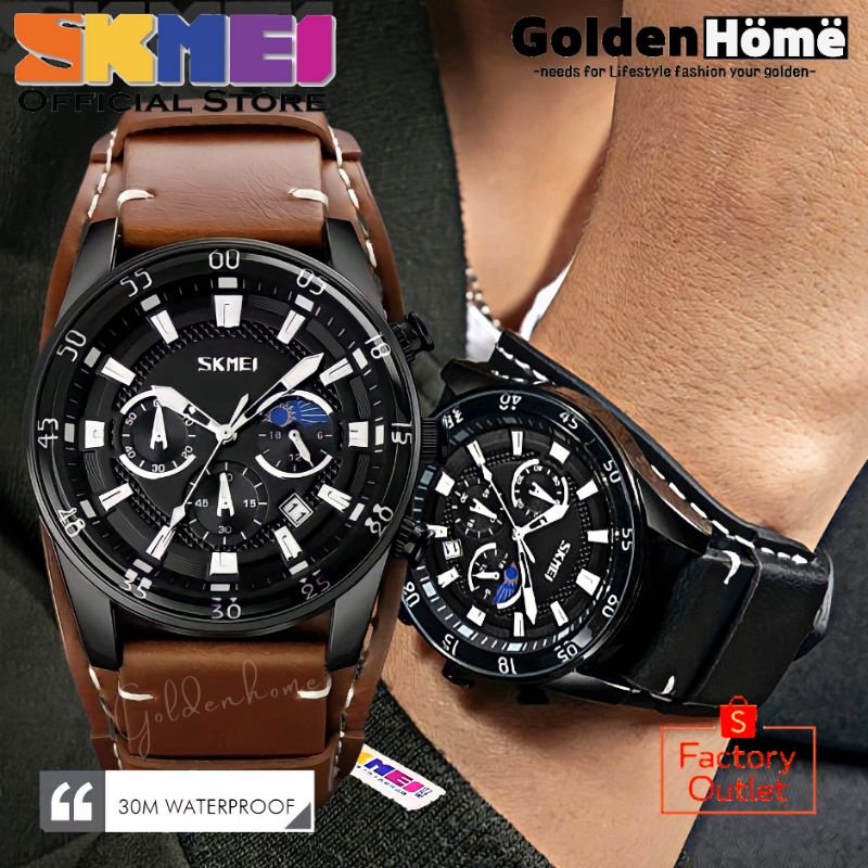 SKMEI 9249 Jam Tangan Pria SKMEI ORIGINAL Leather CHRONOGRAPH Stopwatch SKMEI Tahan Air 100%