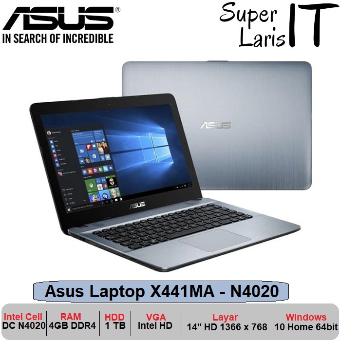Laptop Asus X441MA GA031T Intel N4020 4GB 1TB DVD 14 HD W10-Silver