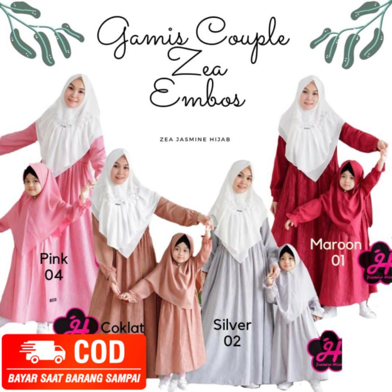 JASMINE || GAMIS COUPLE BAHAN WOLFIS EMBOS ZEA EMBOS SERIES DRESS MUSLIM BRANDED POLOS SIMPLE KEKINI