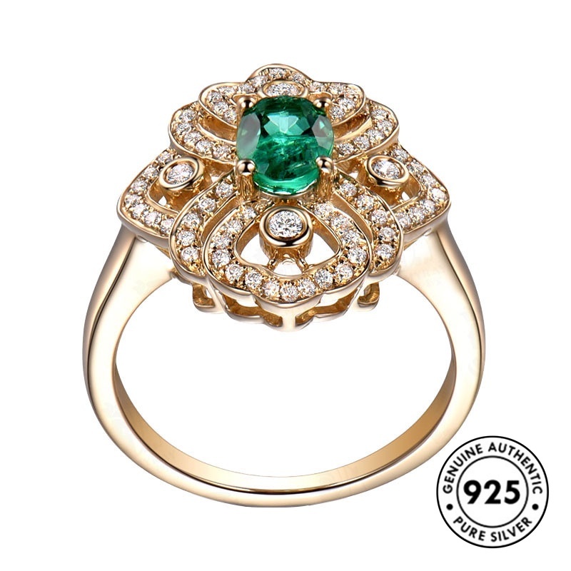 Cincin Lapis Sterling Silver 925 Dengan Batu Emerald Warna Rose Gold Untuk Wanita