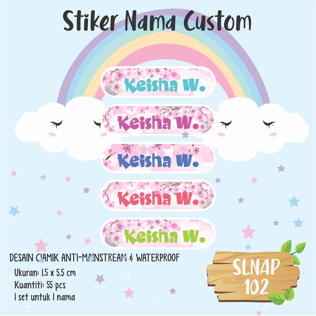 Slnap 102 Sticker Nama Anak Kartun Girl Bunga Flower Cantik Lucu