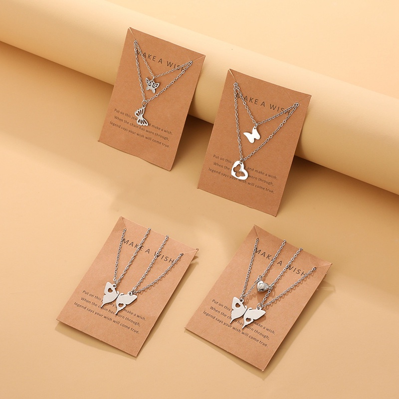 Kalung Liontin Butterfly Heart Bahan Stainless Steel Untuk Wanita