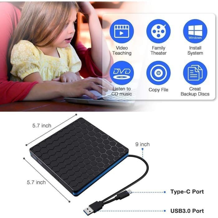 USB 3.1 Type C External CD DVD RW Optical Drive for Laptop PC M-Tech