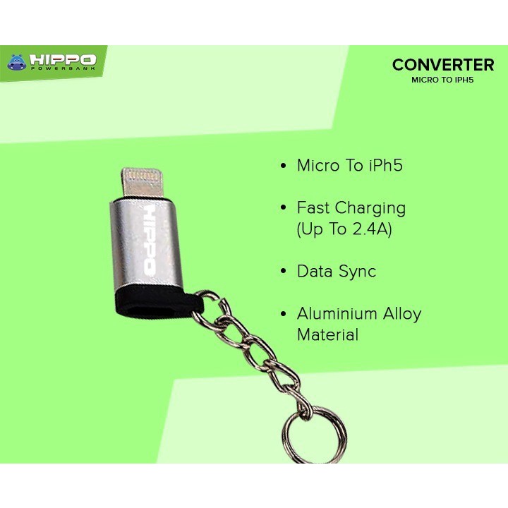 Hippo Original Adapter Converter OTG MICRO USB FEMALE TO LIGHTNING MALE Iphone Zinc Alloy Adaptor Ori