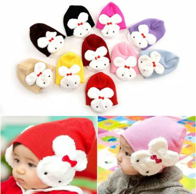 TOPI ANAK BABY BALITA MOTIF BONEKA KELINCI RABBIT BUNNY LUCU